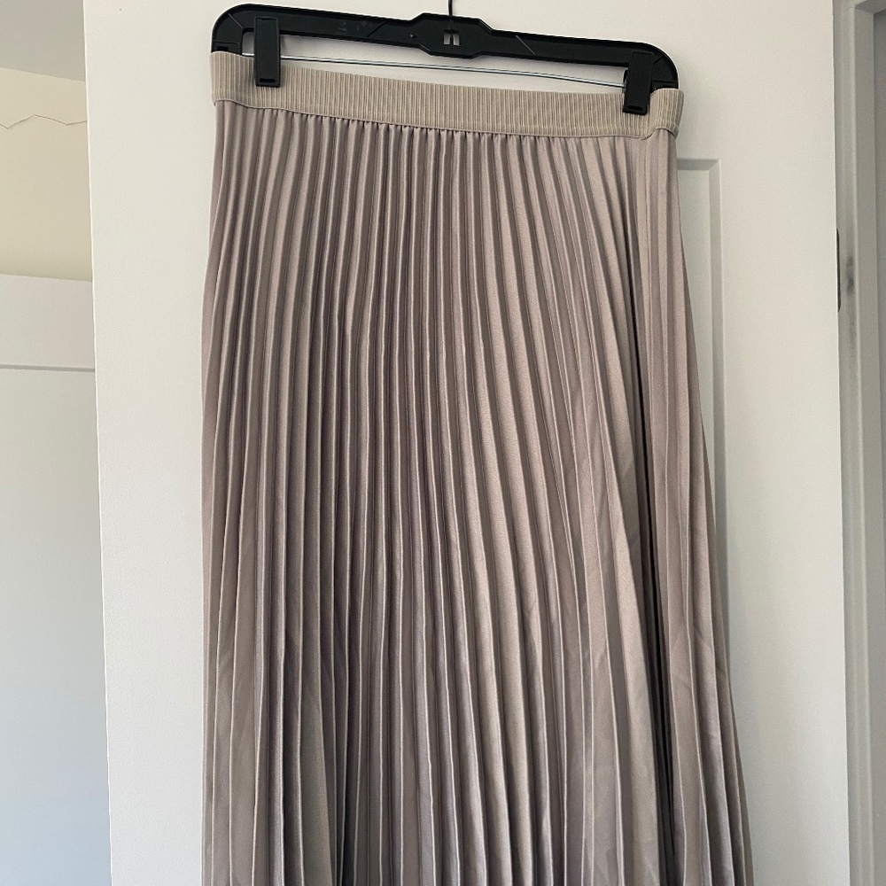Tan Pleated Midi Skirt